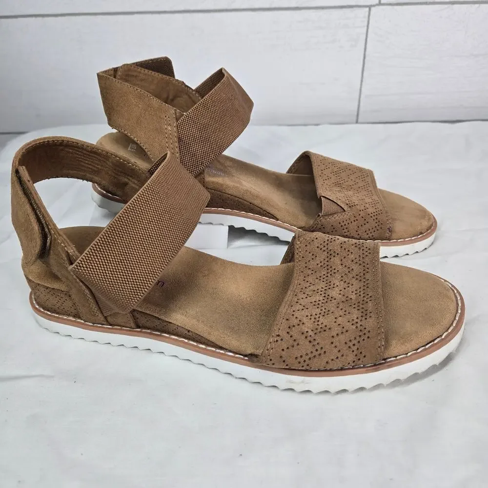 Skechers BOBS Desert Kiss Strappy Wedge Sandals Size 7.5 Boho Chestnut Brown